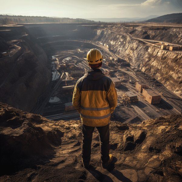 Ingénieur surplombant une mine à ciel ouvert
